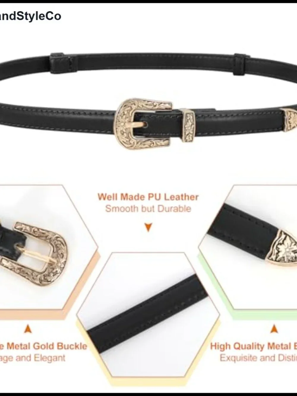 Women's Skinny PU Leather Belt Adjustable Waist Belt Vintage Buckle